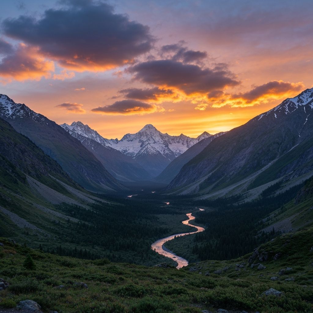נוף הרים שליו בשקיעה